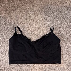 aerie Black Lace-Trim Longline Bralette